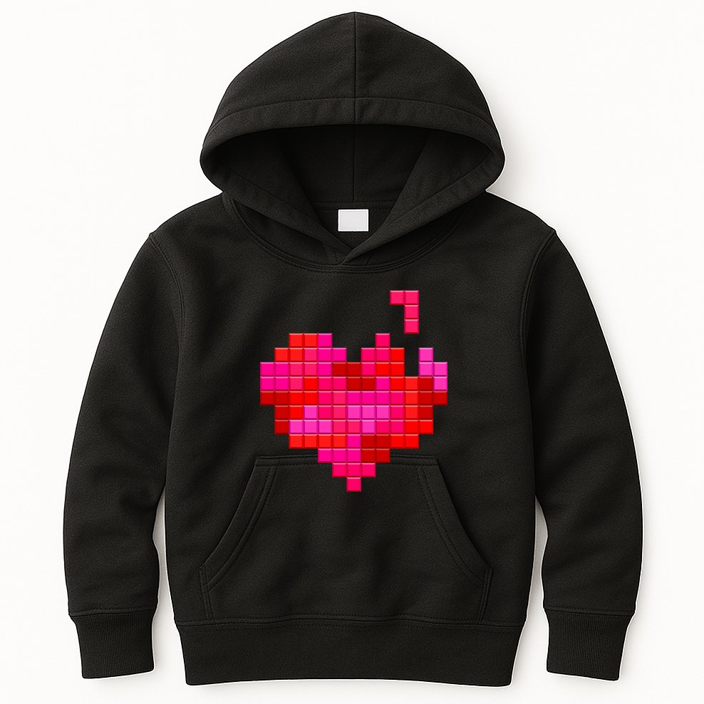 Valentine's Day Retro Video Game Heart Puzzle Kids Hoodie
