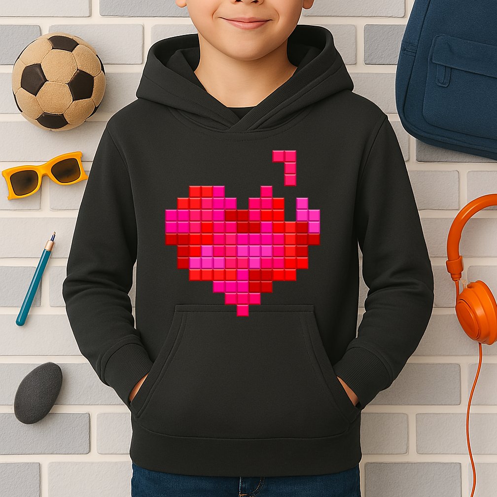Valentine's Day Retro Video Game Heart Puzzle Kids Hoodie