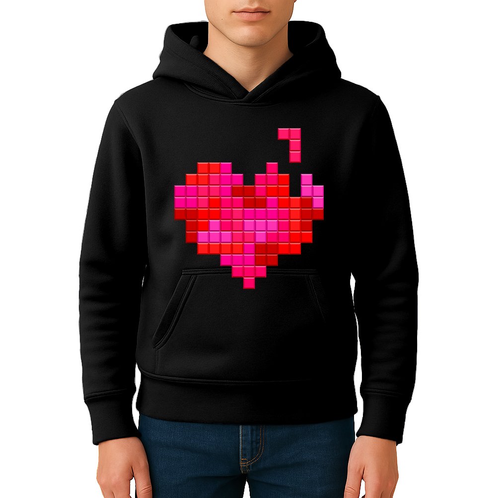 Valentine's Day Retro Video Game Heart Puzzle Kids Hoodie