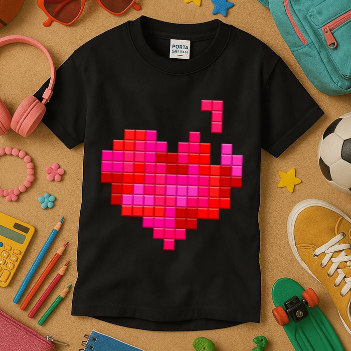 Valentine's Day Retro Video Game Heart Puzzle Kids T-Shirt