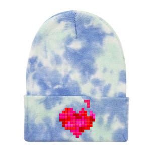 Valentine's Day Retro Video Game Heart Puzzle Tie Dye 12in Knit Beanie