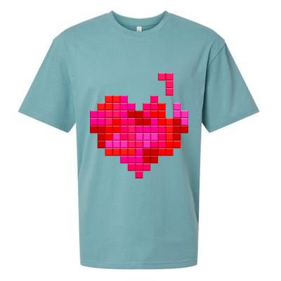Valentine's Day Retro Video Game Heart Puzzle Sueded Cloud Jersey T-Shirt
