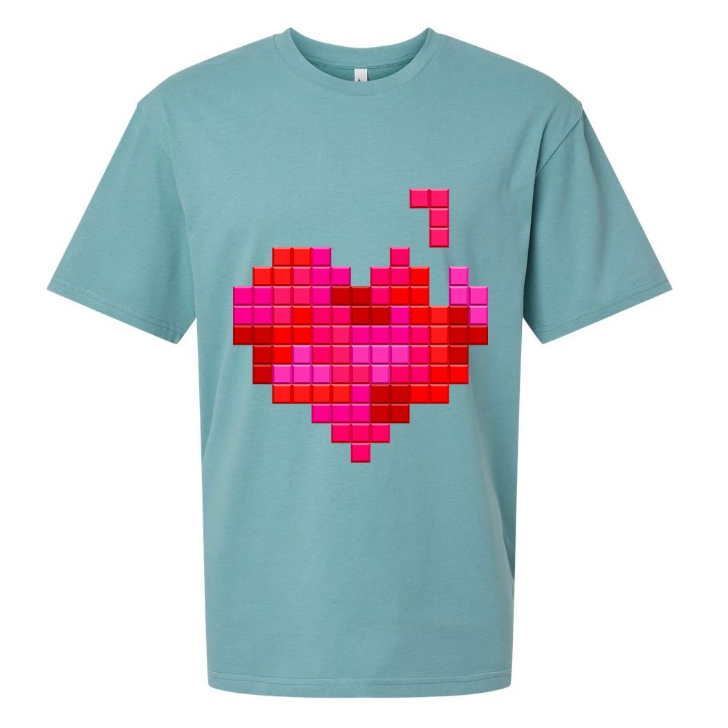 Valentine's Day Retro Video Game Heart Puzzle Sueded Cloud Jersey T-Shirt