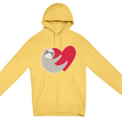 Valentines Day Sloth Heart Premium Pullover Hoodie