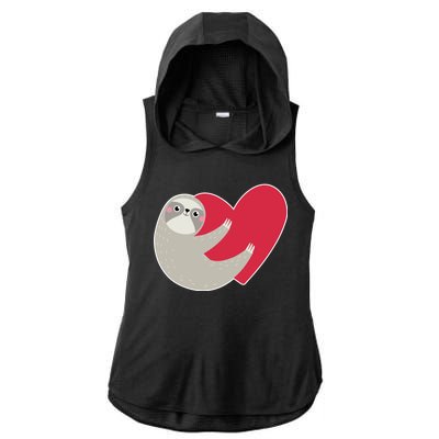 Valentines Day Sloth Heart Ladies PosiCharge Tri-Blend Wicking Draft Hoodie Tank