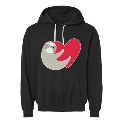 Valentines Day Sloth Heart Garment-Dyed Fleece Hoodie