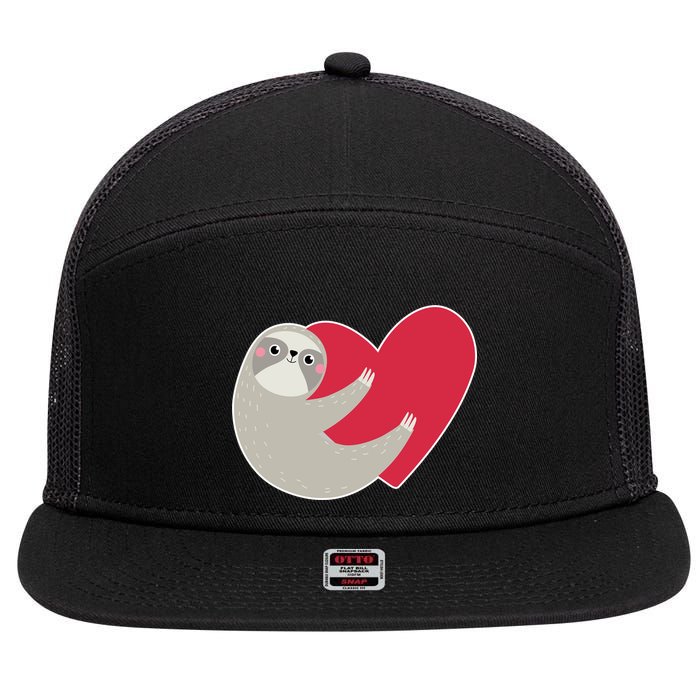 Valentines Day Sloth Heart 7 Panel Mesh Trucker Snapback Hat
