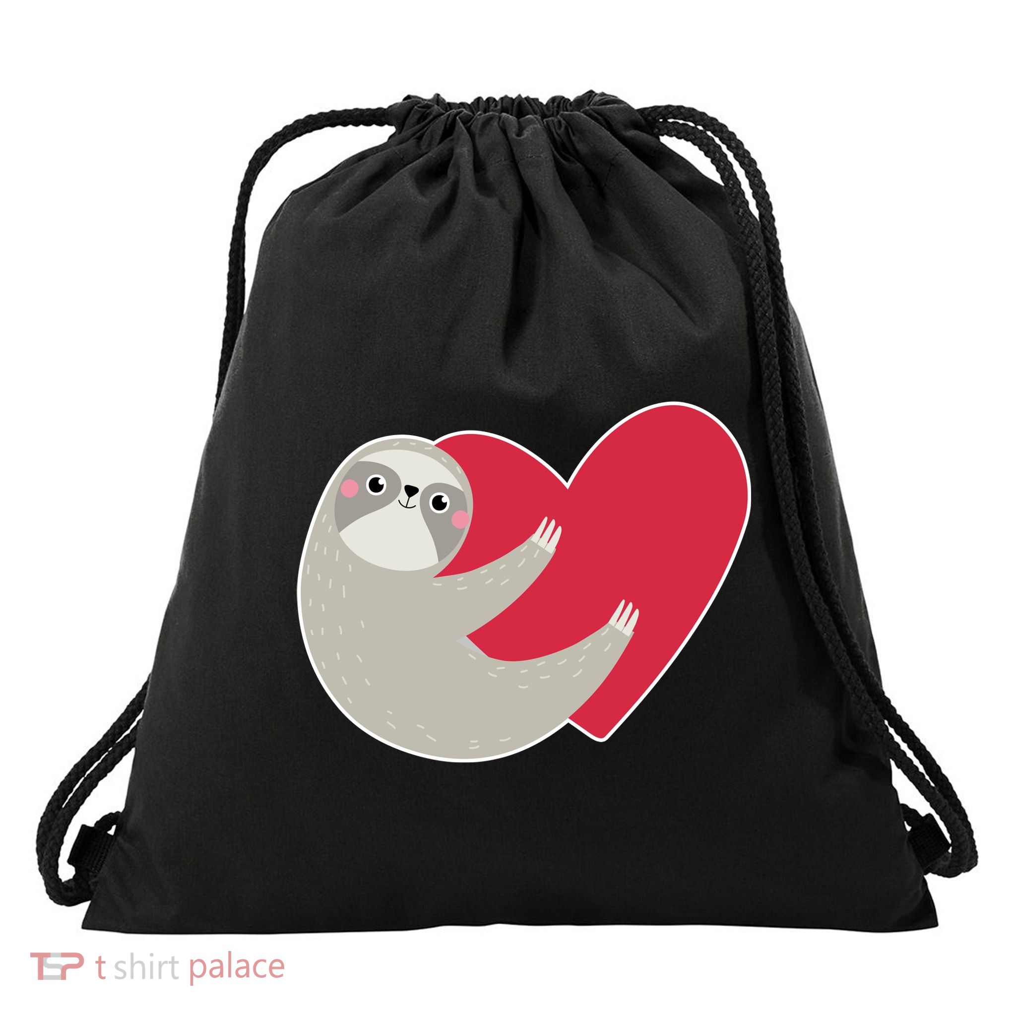 Valentines Day Sloth Heart Drawstring Bag