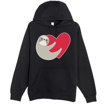 Valentines Day Sloth Heart Premium Pullover Hoodie