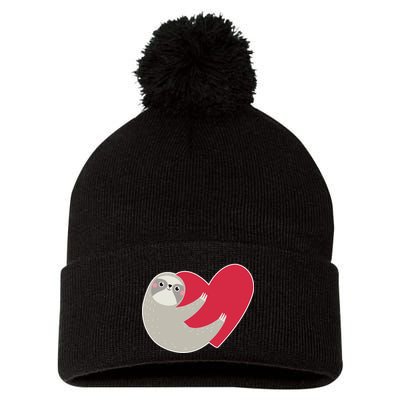Valentines Day Sloth Heart Pom Pom 12in Knit Beanie
