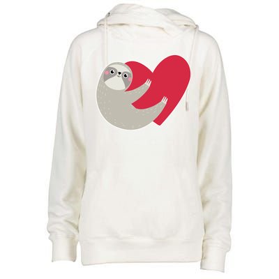 Valentines Day Sloth Heart Womens Funnel Neck Pullover Hood