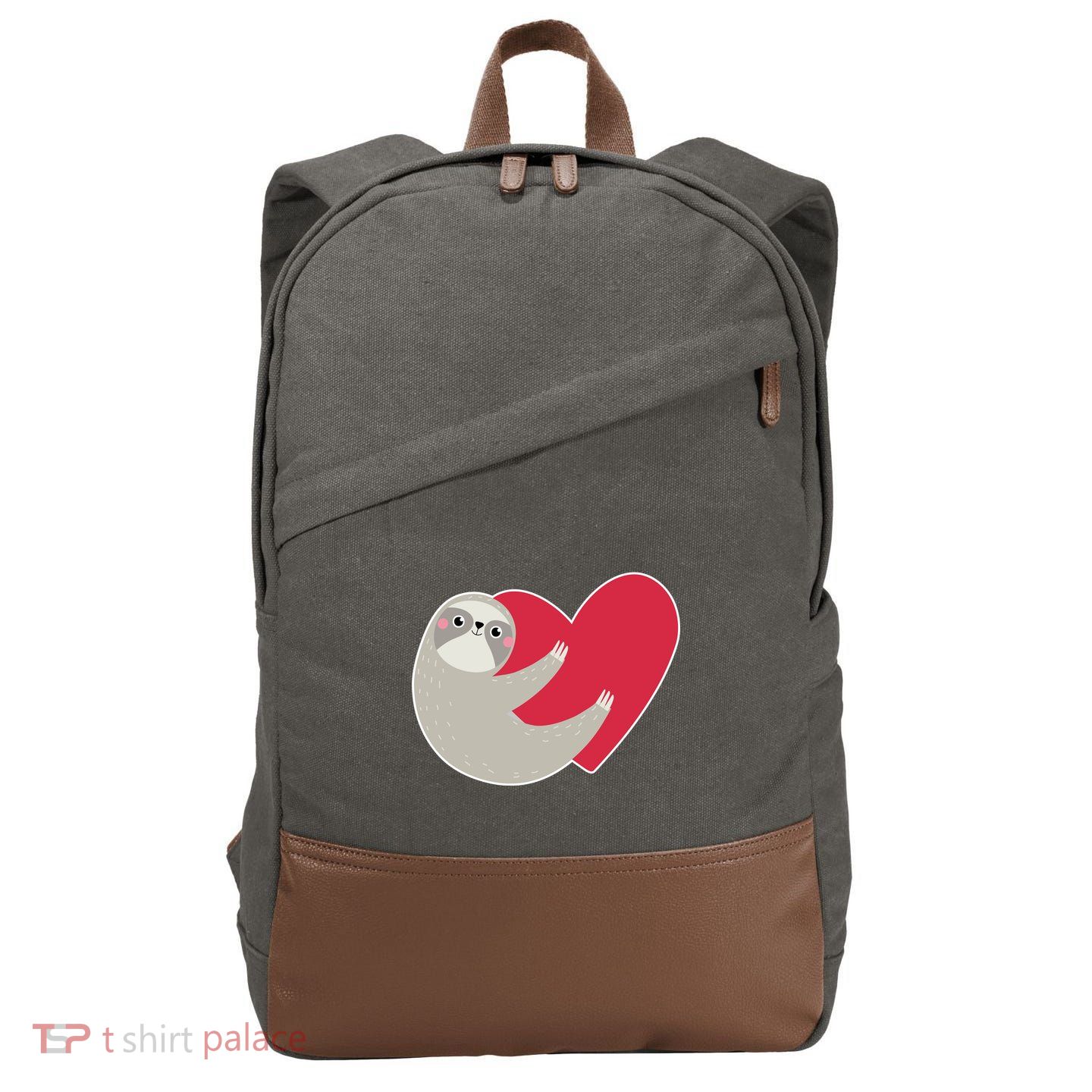 Valentines Day Sloth Heart Cotton Canvas Backpack