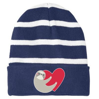 Valentines Day Sloth Heart Striped Beanie with Solid Band