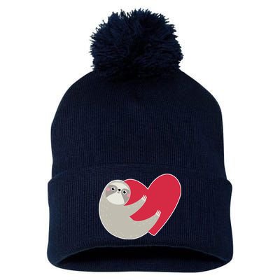 Valentines Day Sloth Heart Pom Pom 12in Knit Beanie