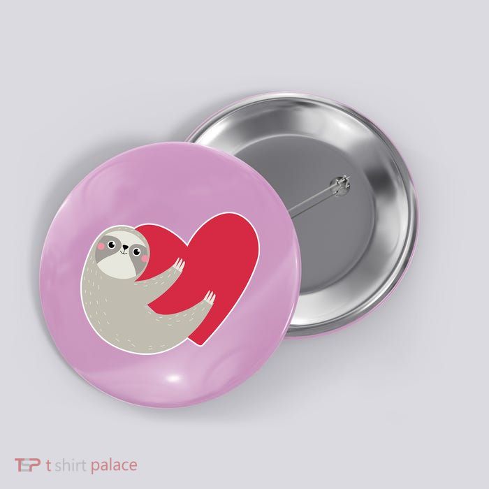 Valentines Day Sloth Heart Button
