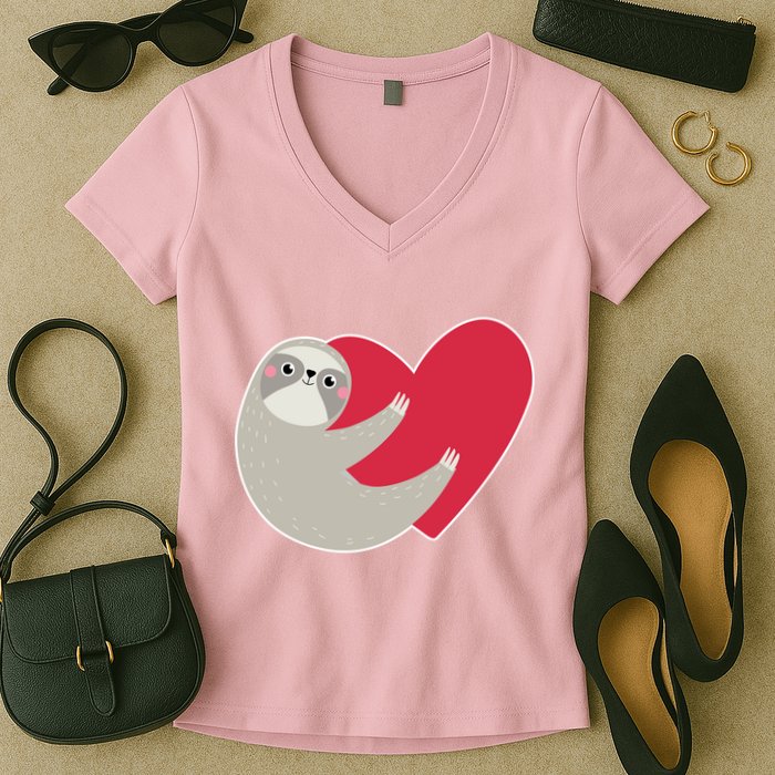 Valentines Day Sloth Heart Women's V-Neck T-Shirt