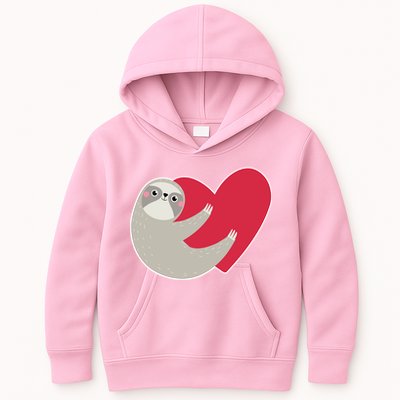 Valentines Day Sloth Heart Kids Hoodie