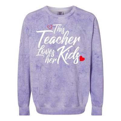 Valentine's Day This Teacher Loves Her Kids Colorblast Crewneck Sweatshirt