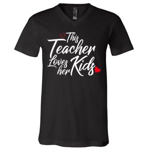 Valentine's Day This Teacher Loves Her Kids V-Neck T-Shirt