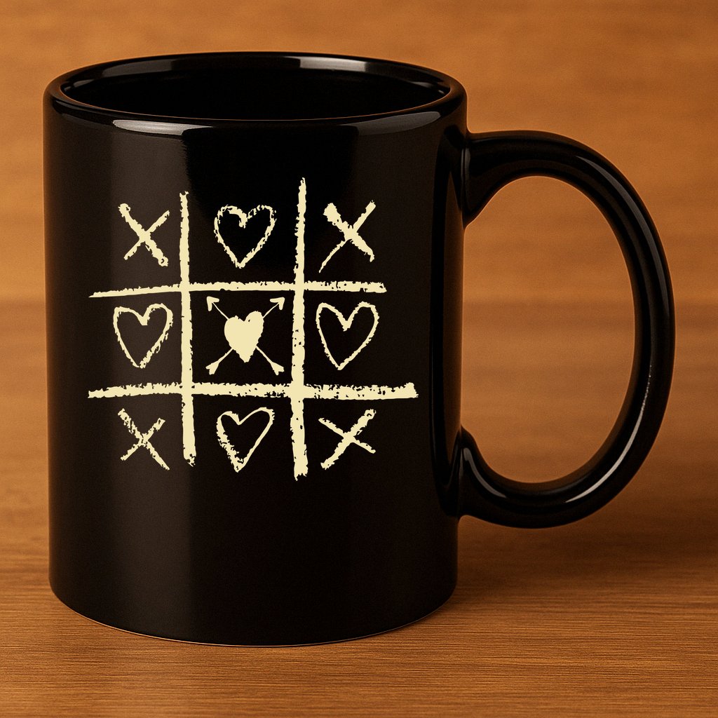 Valentine's Day Tic Tac Toe Love Hearts 11oz C Handle Ceramic Mug