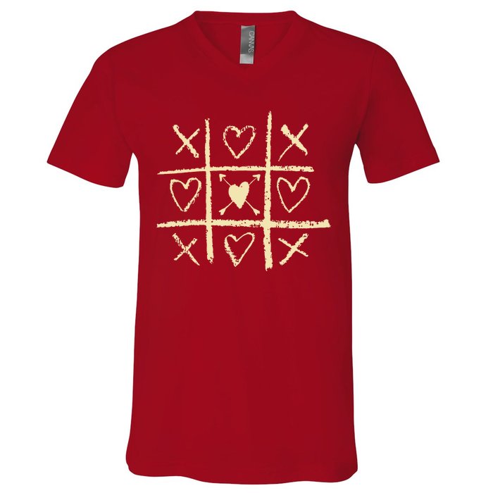 Valentine's Day Tic Tac Toe Love Hearts V-Neck T-Shirt