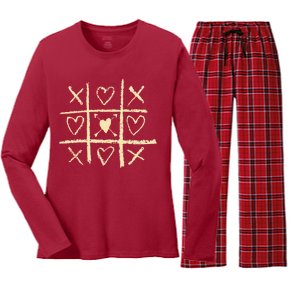 Valentine's Day Tic Tac Toe Love Hearts Women's Long Sleeve Flannel Pajama Set 