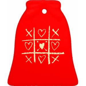 Valentine's Day Tic Tac Toe Love Hearts Ceramic Bell Ornament