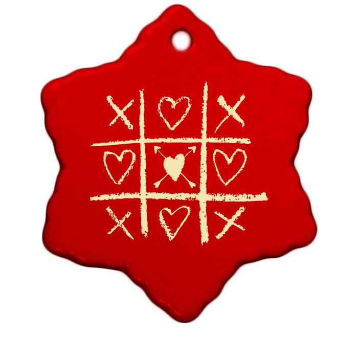 Valentine's Day Tic Tac Toe Love Hearts Ceramic Star Ornament