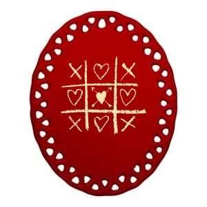 Valentine's Day Tic Tac Toe Love Hearts Ceramic Oval Ornament