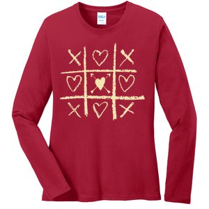 Valentine's Day Tic Tac Toe Love Hearts Ladies Long Sleeve Shirt