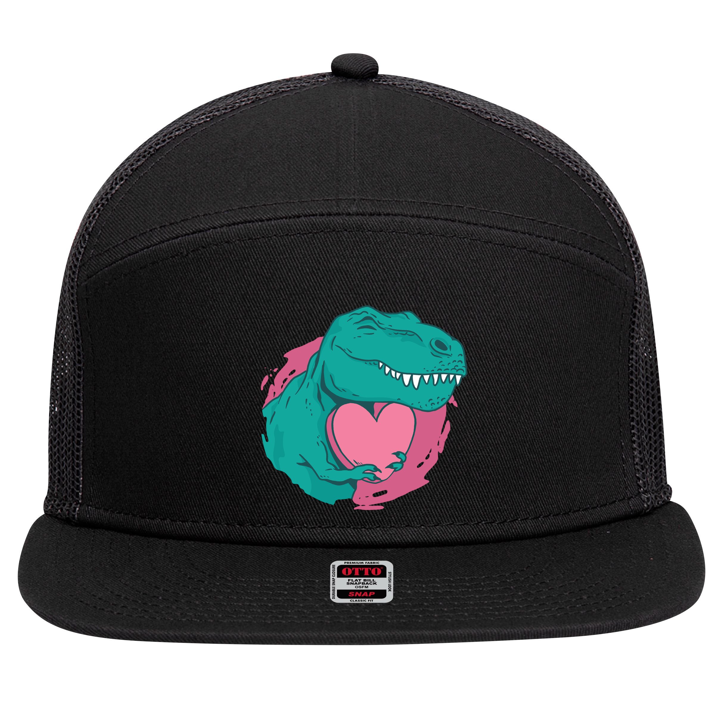 Valentines T-Rex Heart 7 Panel Mesh Trucker Snapback Hat