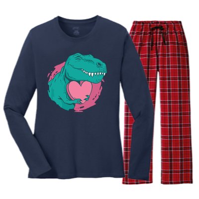 Valentines T-Rex Heart Women's Long Sleeve Flannel Pajama Set 