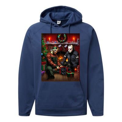 Voorhees And Myers Christmas Horror Christmas Performance Fleece Hoodie