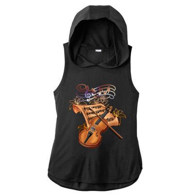 Violin And Musical Note Gift Ladies PosiCharge Tri-Blend Wicking Draft Hoodie Tank