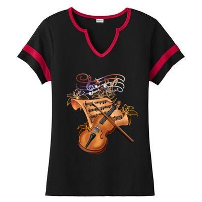 Violin And Musical Note Gift Ladies Halftime Notch Neck Tee