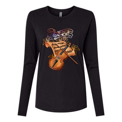 Violin And Musical Note Gift Womens Cotton Relaxed Long Sleeve T-Shirt