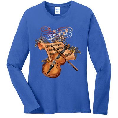 Violin And Musical Note Gift Ladies Long Sleeve Shirt