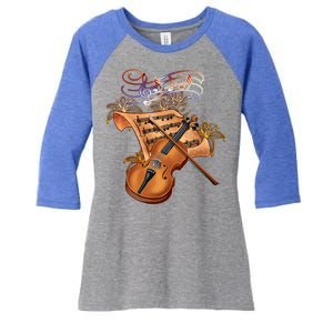 Violin And Musical Note Gift Women's Tri-Blend 3/4-Sleeve Raglan Shirt