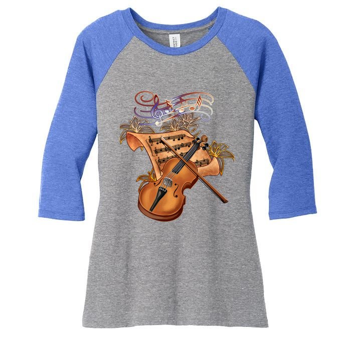 Violin And Musical Note Gift Women's Tri-Blend 3/4-Sleeve Raglan Shirt