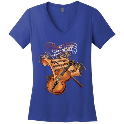 Violin And Musical Note Gift Women's V-Neck T-Shirt