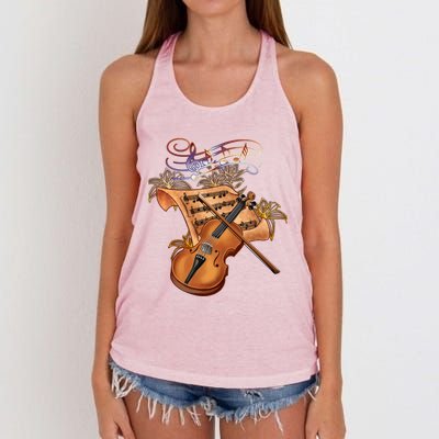 Violin And Musical Note Gift Women's Knotted Racerback Tank