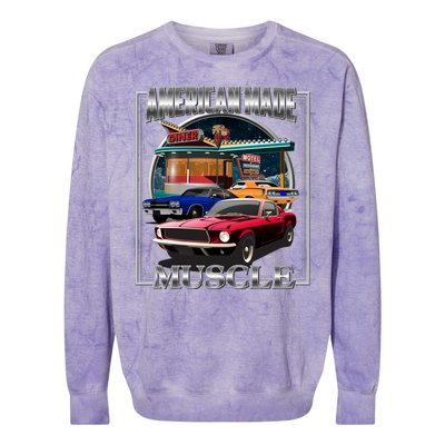 Vintage American Made Muscle Classic Cars And Diner Colorblast Crewneck Sweatshirt