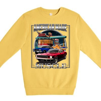 Vintage American Made Muscle Classic Cars And Diner Premium Crewneck Sweatshirt