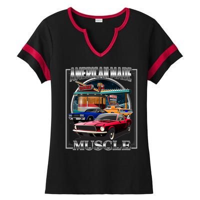 Vintage American Made Muscle Classic Cars And Diner Ladies Halftime Notch Neck Tee