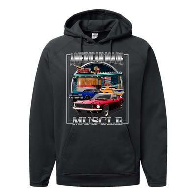 Vintage American Made Muscle Classic Cars And Diner Performance Fleece Hoodie