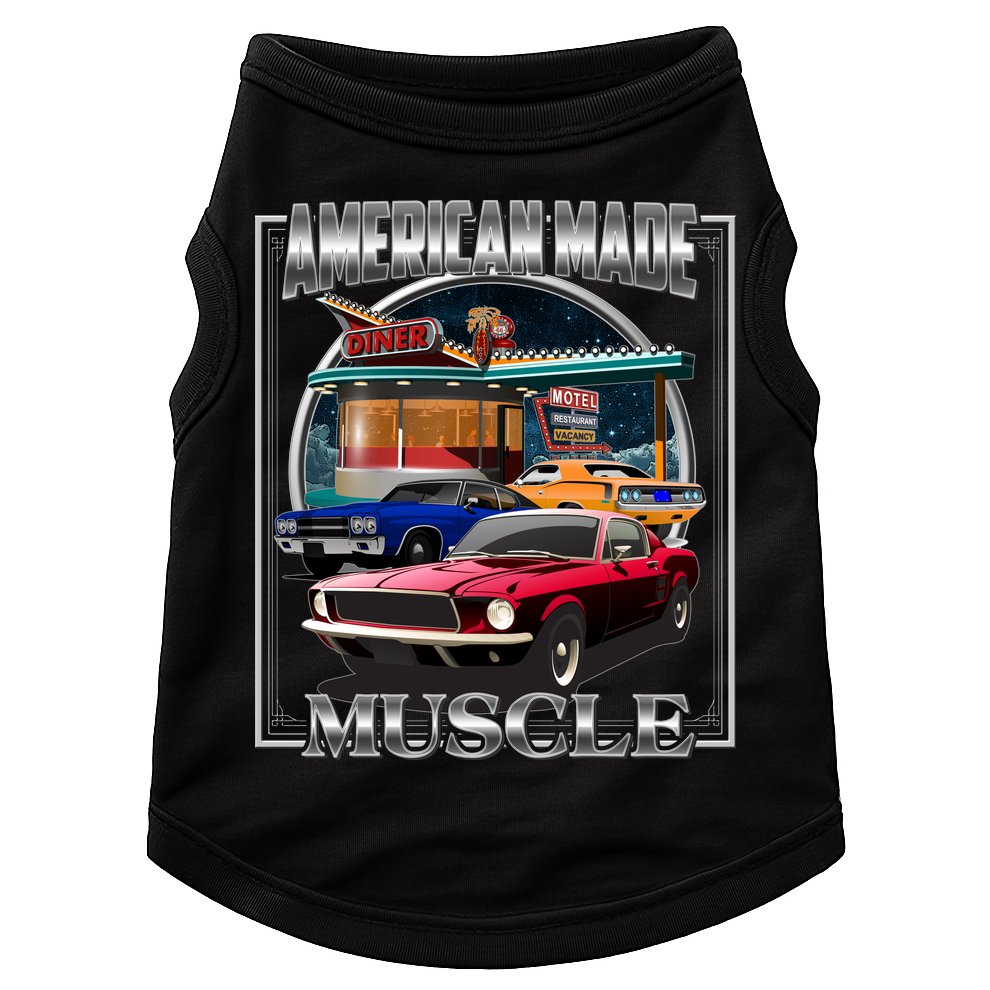 Vintage American Made Muscle Classic Cars And Diner Doggie Tank