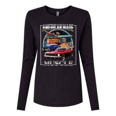 Vintage American Made Muscle Classic Cars And Diner Womens Cotton Relaxed Long Sleeve T-Shirt