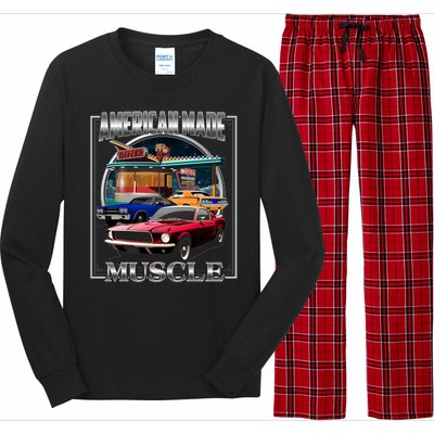 Vintage American Made Muscle Classic Cars And Diner Long Sleeve Pajama Set