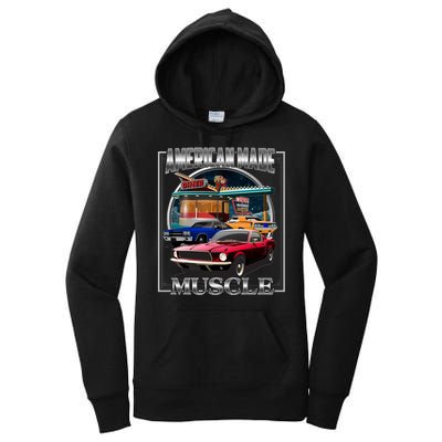 Vintage American Made Muscle Classic Cars And Diner Women's Pullover Hoodie