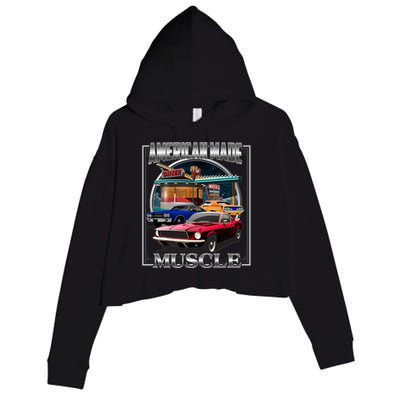 Vintage American Made Muscle Classic Cars And Diner Crop Fleece Hoodie